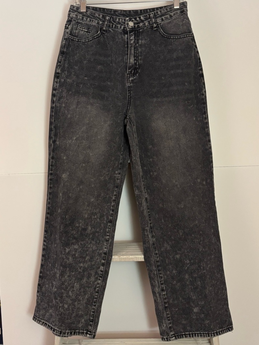 SHEIN Womens Large Washed Black Straight leg, cowgirl, grunge, Y2K, Mom jeans